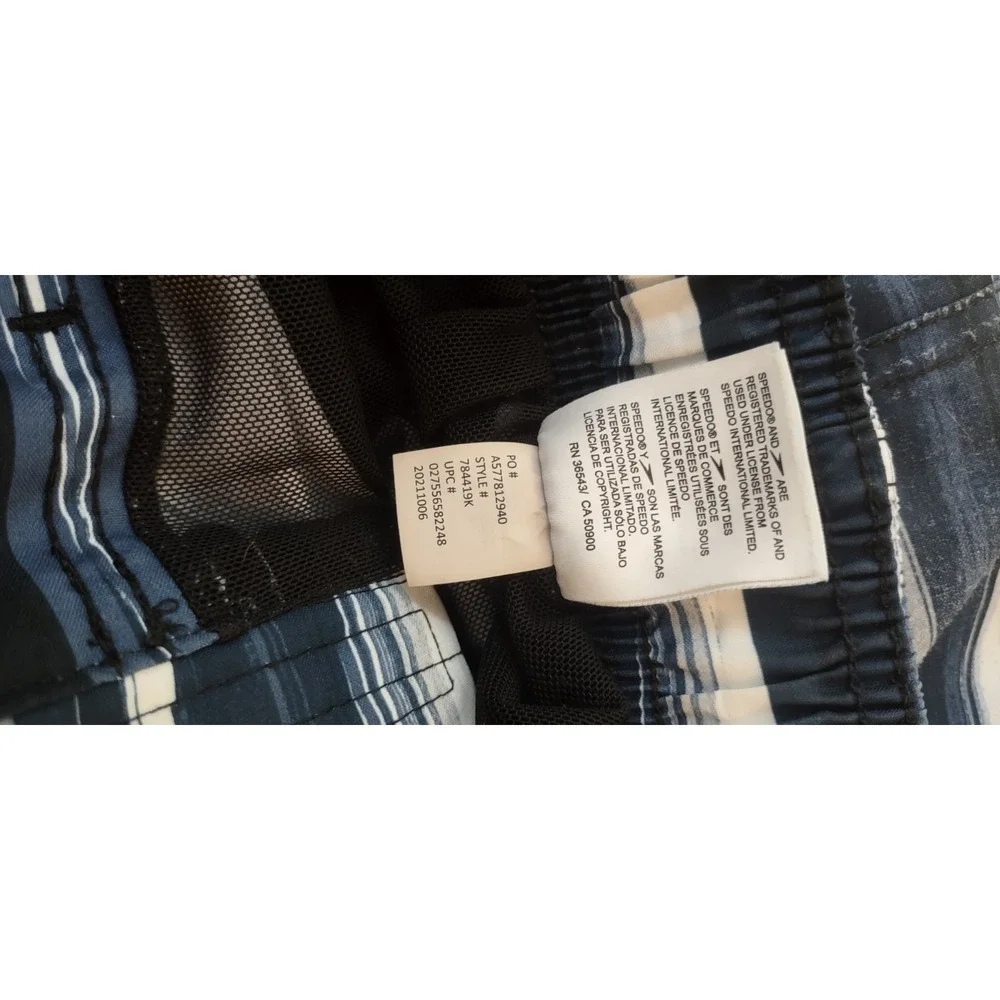 Speedo Men's Swim Trunks Size blue Striped Board Shorts Beach Vacation